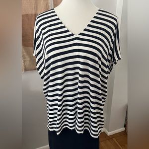 Nordstrom Striped Linen Knit Top Navy Blue White XL Nautical